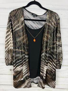 Elementz Women's XL Metallic Abstract Print 2-in-1 Cardigan Tank Top